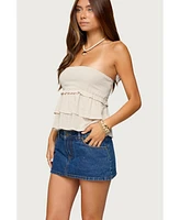 Edikted Women's Linen Look Strapless Peplum Top
