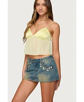 Edikted Womens Krisa Sheer Chiffon Babydoll Top