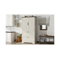 Casainc Modern Farmhouse Wooden Cabinet with Sturdy Frame, Storage Divider & Drawers for Living Room and Office