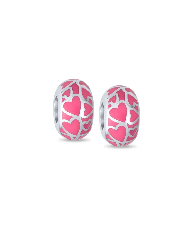 Bling Jewelry Set of 2 Pink Silver Heart Murano Glass Charm Bead for European Bracelets