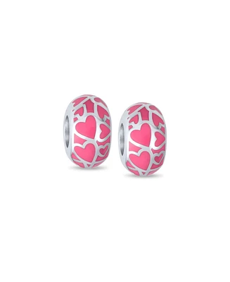 Bling Jewelry Set of 2 Pink Silver Heart Murano Glass Charm Bead for European Bracelets