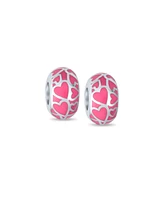 Bling Jewelry Set of 2 Pink Silver Heart Murano Glass Charm Bead for European Bracelets