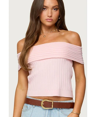 Edikted Womens Blythe Ribbed Knit Fold Over Top