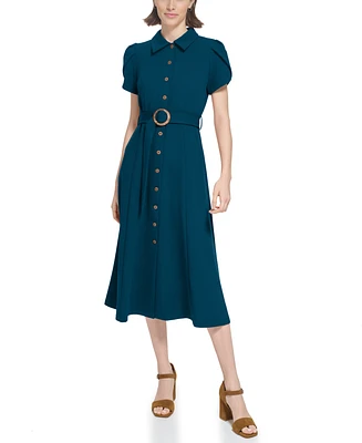 Calvin Klein Women's Scuba Crepe Belted Shirtdress