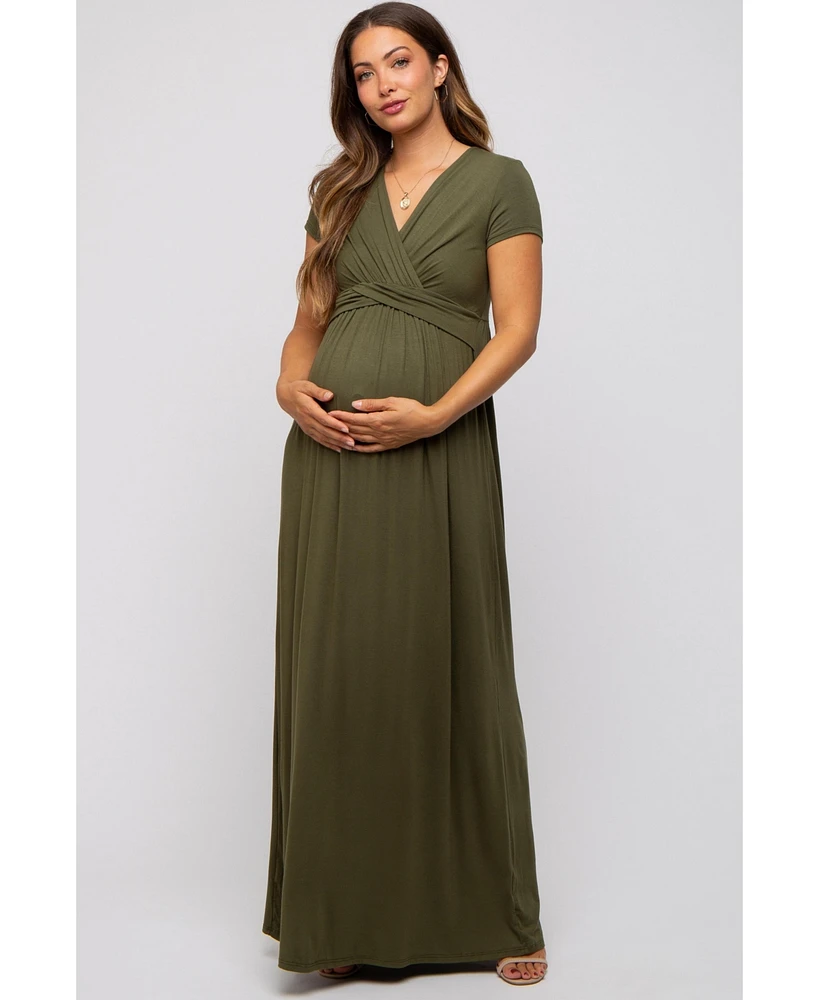 PinkBlush Olive Draped Maternity/Nursing Maxi Dress