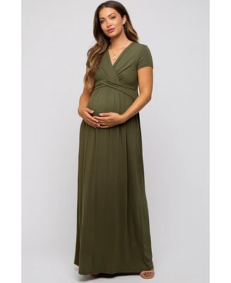 PinkBlush Olive Draped Maternity/Nursing Maxi Dress