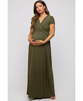 PinkBlush Olive Draped Maternity/Nursing Maxi Dress