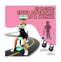 3-Wheel Foldable Kids Scooter - Child Toy Scooter with Built-in Led Wheel Lights, Foldable Seat (Mint Green)