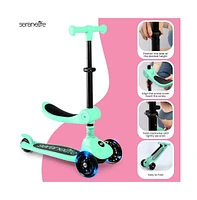 3-Wheel Foldable Kids Scooter - Child Toy Scooter with Built-in Led Wheel Lights, Foldable Seat (Mint Green)