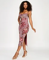Katia Rae Juniors' Floral Sequined Lace-Trim Midi Dress