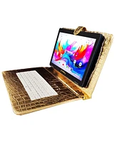 Linsay 10.1" Octa Core 256GB Storage Android 15 Tablet with Golden Keyboard