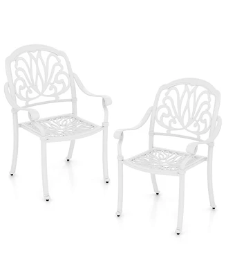 Gymax Set Of 2 Patio Cast Aluminum Dining Chairs Armrests Outdoor Stackable