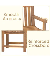 Gymax Teak Wood Patio Dining Chair Outdoor Armchair w/ Slatted Seat & Solid Legs