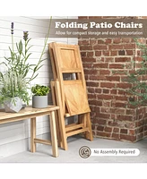 Gymax 4 Pcs Folding Patio Chairs w/ Inclined Backrest Teak Wood Outdoor Dining Chairs
