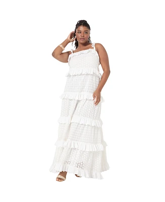 June + Vie Women's Plus Eyelet Tiered Maxi Dress