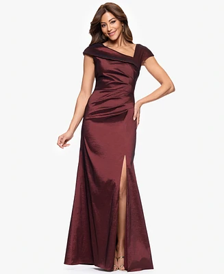 Xscape Women's Asymmetric Pleated Cap-Sleeve Gown