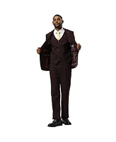 Stacy Adams Men's 3-Piece Paisley Jacket With Solid Vest And Pants Suit Peak Lapel