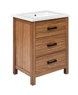 Casainc 24" Freestanding Vanity with Ceramic Sink, Cabinet with 3 Drawers