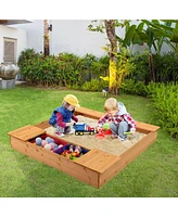 Kids Wooden Sandbox with Bench Seats and Storage Boxes