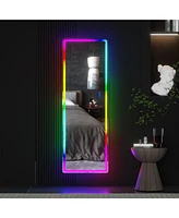 Vlsrka Wall-mounted or freestanding rectangular full-length mirror with adjustable Rgb lighting.