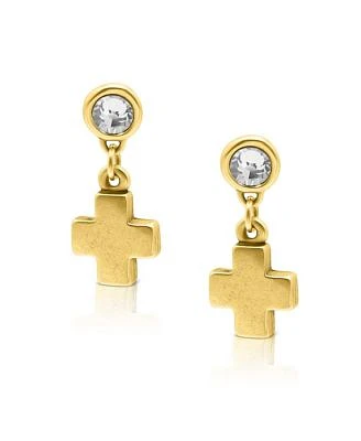 Bowood Lane Cubic Zirconia Gold Plated Post With Cross Earrings