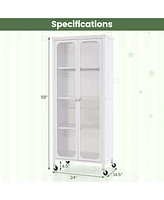Volenca Glass Doors Storage Cabinet with Wheels and Adjustable Shelves