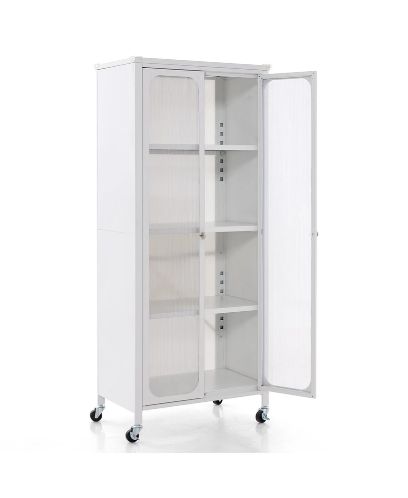 Volenca Glass Doors Storage Cabinet with Wheels and Adjustable Shelves