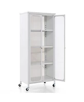 Volenca Glass Doors Storage Cabinet with Wheels and Adjustable Shelves