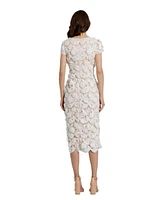 Mac Duggal Women's Floral Lace Fitted Short Sleeve Midi Dress
