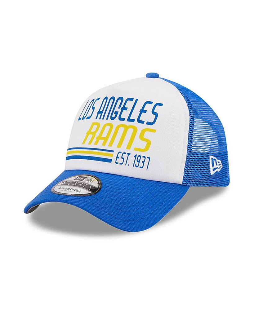 New Era Men's White/Royal Los Angeles Rams Stacked A-Frame Trucker 9FORTY Adjustable Hat