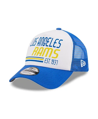 New Era Men's White/Royal Los Angeles Rams Stacked A-Frame Trucker 9FORTY Adjustable Hat