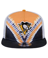 New Era Men's Black/Gold Pittsburgh Penguins Throwback V-Dye Adjustable Golfer Hat