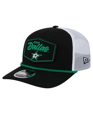 New Era Men's Black/White Dallas Stars Team Patch Basic 9SEVENTY Adjustable Trucker Hat