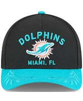 New Era Big Boys and Girls Black/Aqua Miami Dolphins 2025 Nfl Draft 9FORTY A-Frame M-Crown Adjustable Hat