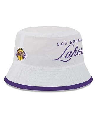 New Era Men's White/Purple Los Angeles Lakers 2025 Nba Draft Nylon Bucket Hat