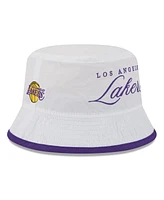 New Era Men's White/Purple Los Angeles Lakers 2025 Nba Draft Nylon Bucket Hat