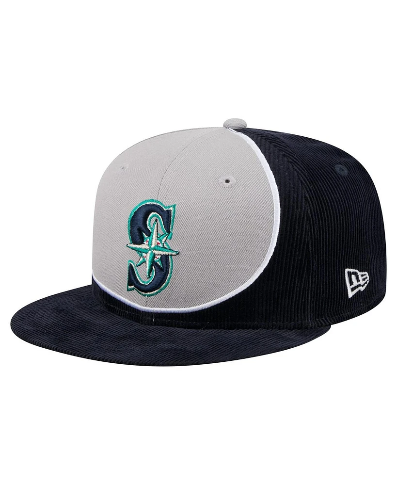 New Era Men's Navy/Gray Seattle Mariners Retro Split Corduroy Snapback Hat