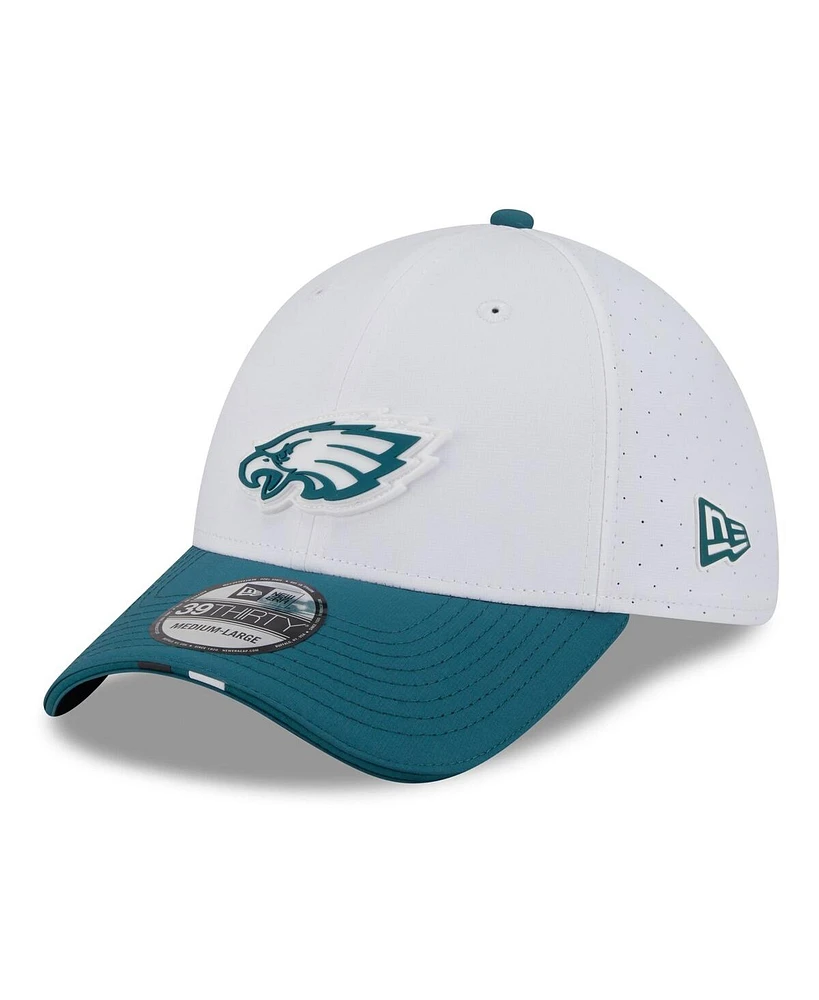 New Era Men's White/Midnight Green Philadelphia Eagles 2025 Nfl Training Camp 39THIRTY Flex Hat