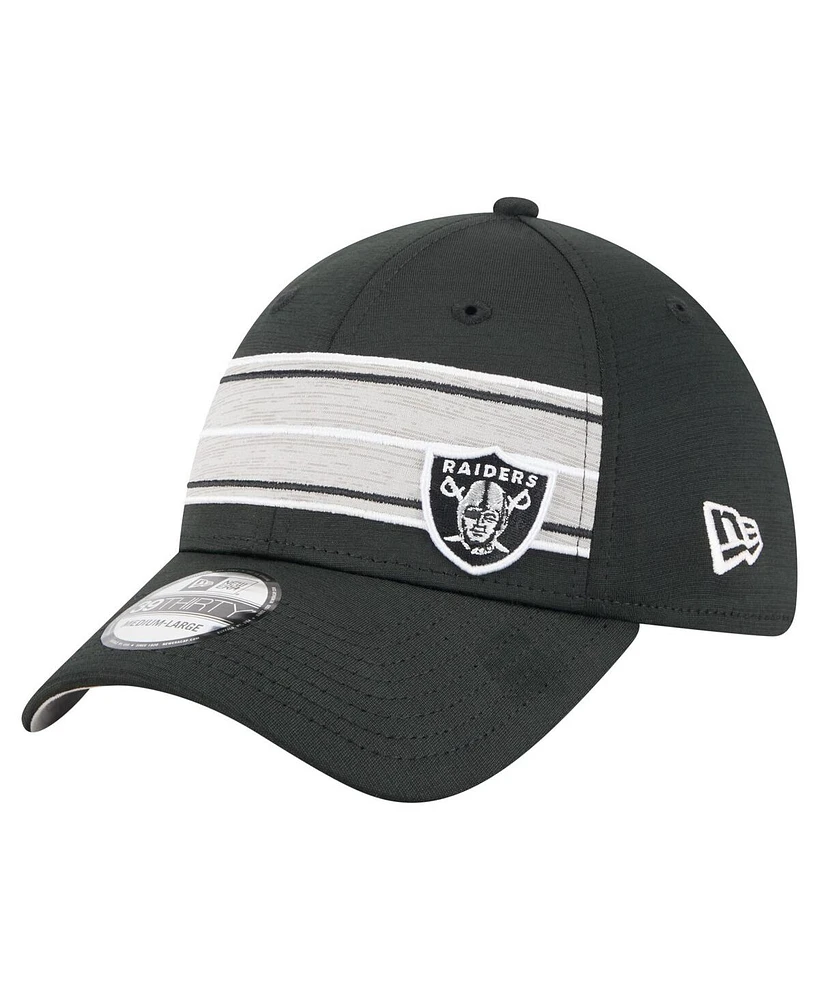 New Era Men's Black Las Vegas Raiders Stripes 39THIRTY Flex Hat