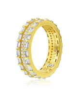 Suzy Levian Sterling Silver Baguette Framed Round Cubic Zirconia Eternity Band