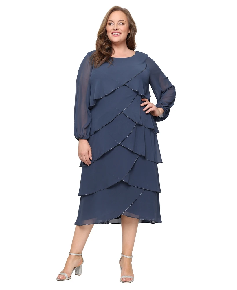 Sl Fashions Plus Tiered Chiffon A-Line Dress