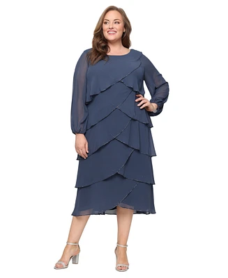 Sl Fashions Plus Tiered Chiffon A-Line Dress