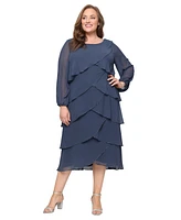 Sl Fashions Plus Tiered Chiffon A-Line Dress