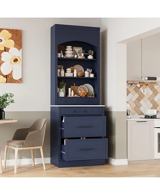 Streamdale Furniture Kitchen Pantry Cabinet Faux Marble Top