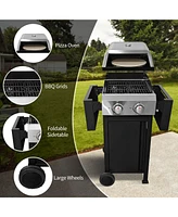Mondawe 2 Burner 24,600 Btu Gas Grill with Pizza Oven and wheels