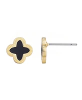 Adornia Gold Fluted Edge Black Clover Stud Earrings