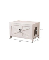 Cat Litter Box Enclosure with Barn Door - White