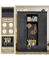 Streamdale Furniture Hall Tree with Bench, 3 Hooks, Cabinet, Drawer & Shelves