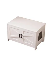 Cat Litter Box Enclosure with Barn Door - White