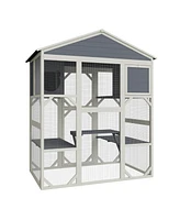 Gray Wooden Catio Outdoor Cat House